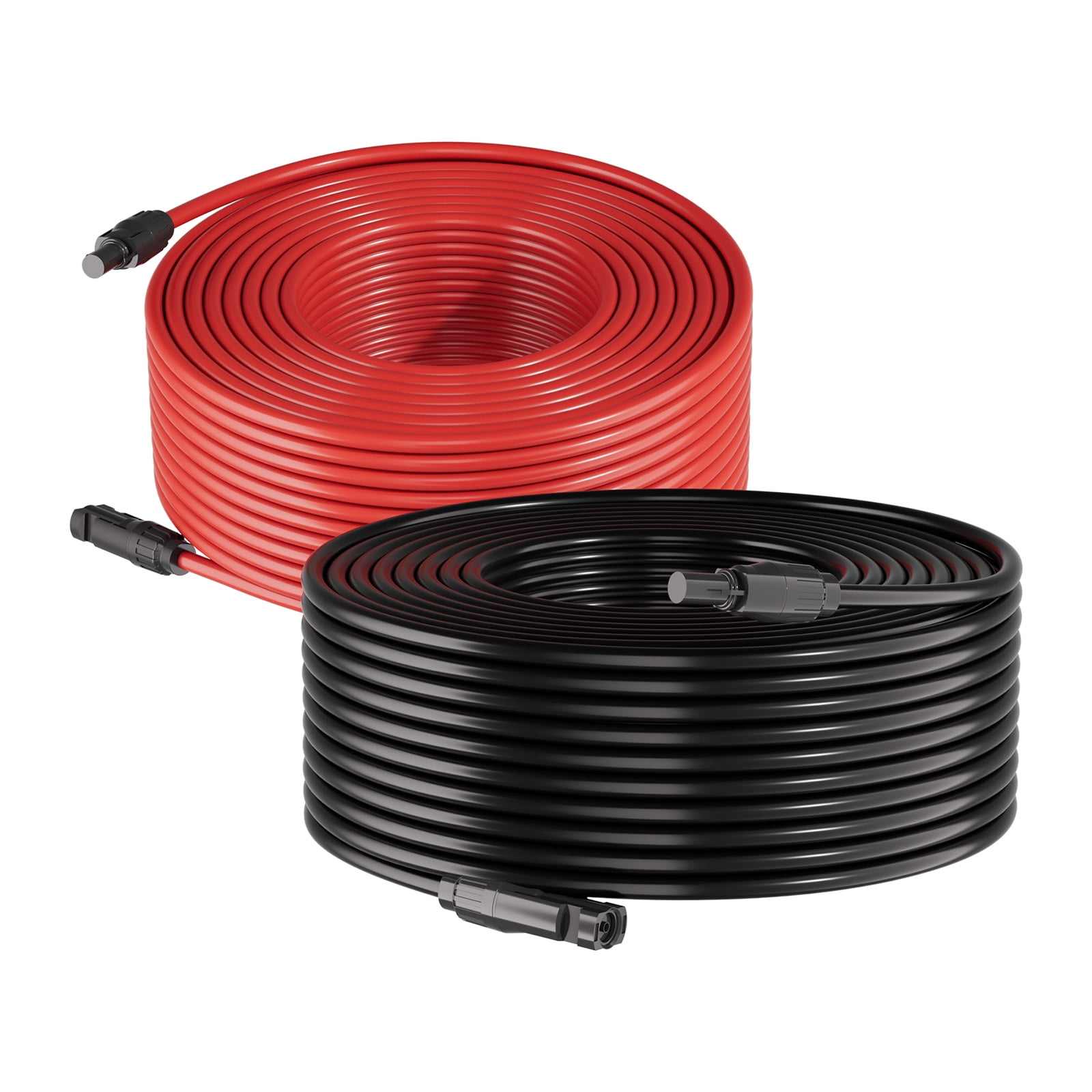 KFFKFF 65ft Solar Panel Extension Cable, 65 ft Black and 65 ft Red, 10 AWG (6 mm²), Male and Female Connectors, IP67 Waterproof Tinned Copper Cable for Photovoltaic Systems