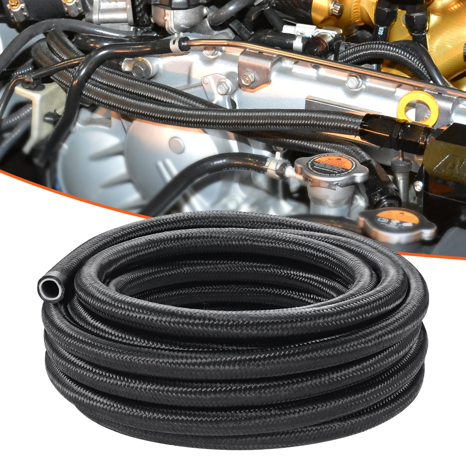 KFFKFF 6AN 25 FT Fuel Line Kit Stainless Steel Nylon Braided 15 Hose End Fitting