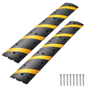 KFFKFF 6FT Rubber Speed Bump, 2 Pack, Dual-Channel Heavy Duty Traffic Ramp, 22000 lbs Axle Load Capacity, 72 in Cable Protector with Expansion Screws, Suitable for Asphalt, Concrete