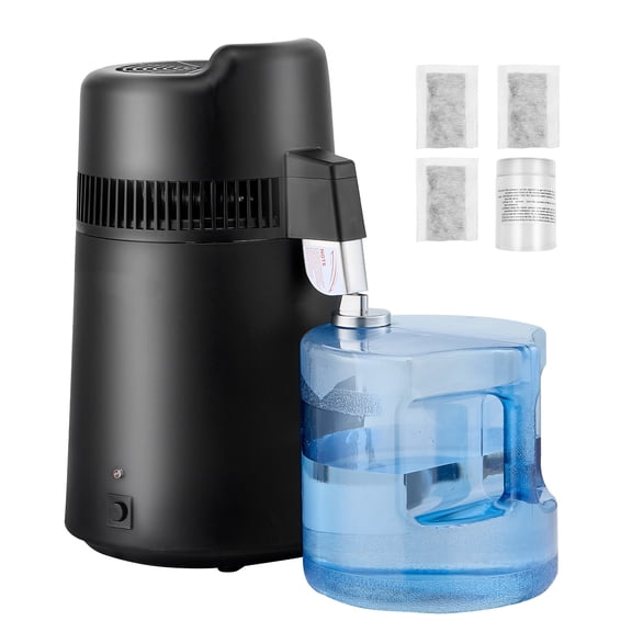 KFFKFF 6L 1.6 Gallon Water Distiller, Countertop Pure Water Purifier with 900W Power, Plastic Exterior and Stainless Steel Interior for Clean Drinking Water, Black