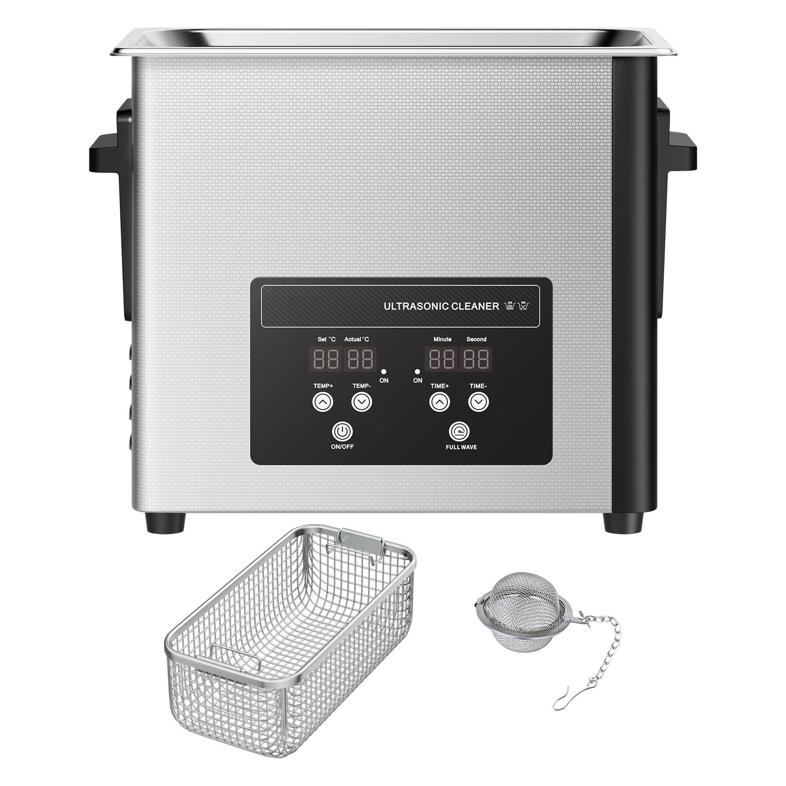 KFFKFF 6L Ultrasonic Cleaning Machine with Digital Display, Stainless Steel 40kHz Cleaner for Jewelry, Watches, Razors, Coins, and More, Includes Cleaning Basket