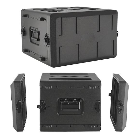 KFFKFF 6U Rack Case, 15-inch Depth, Shallow Rackmount Flight Case with Microphone Storage, Durable Polyethylene Build, Secure Latches, Simple Setup, Suitable for Amplifiers, 13.8-inch Internal Space