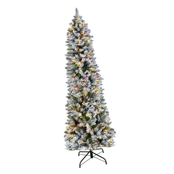 KFFKFF 6ft Prelit Flocked Artificial Christmas Tree with 240 Multicolor LED Lights, 11 Lighting Modes & 635 Branch Tips for Festive Home, Party, or Office Décor