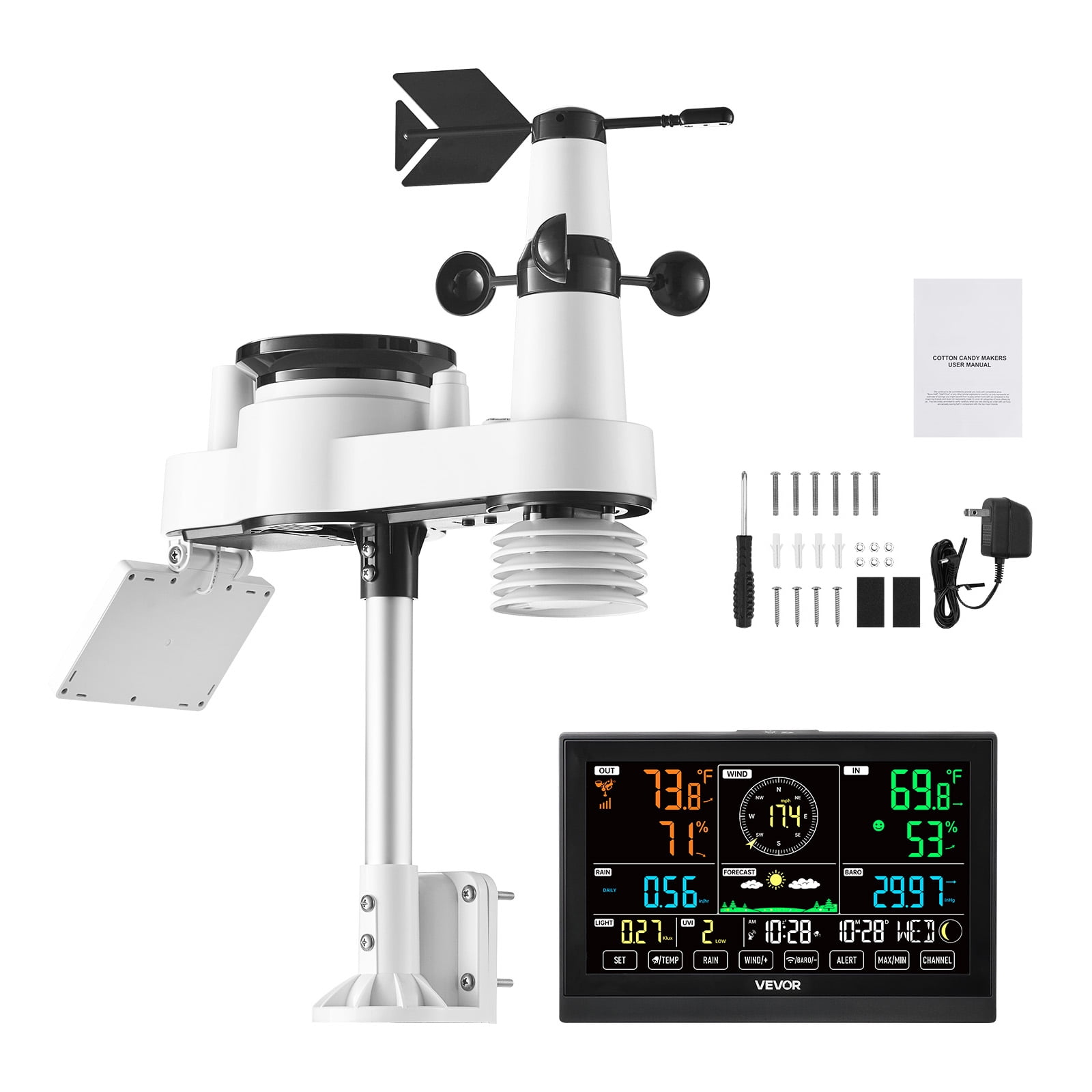 KFFKFF 7 in 1 Wireless Weather Station, with 7.5in VA Screen, Solar Weather Monitor for Rain Gauge, Weather Forecast, Temperature, Humidity, Wind Speed, and Direction (No WiFi)