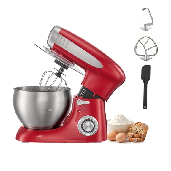 KFFKFF 7.4 Qt Tilt-Head Stand Mixer, 500W Electric Kitchen Mixer with 6 Speeds and Pulse Function, Includes Stainless Steel Bowl, Splash Guard, Dough Hook, Whisk, and Beater for Baking and Mixing