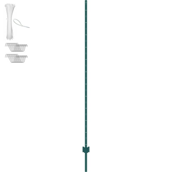 KFFKFF 7-Foot Fence Post, 10-Pack U-Channel Durable Metal Fence Posts, Robust Steel Stakes for Garden, Yard, Lawn, Farms, and Outdoor Wire Fencing, Green