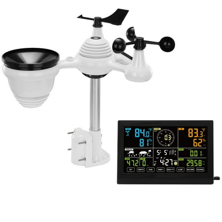 KFFKFF 7 in 1 Wireless Weather Station, 7.5 inch Color Screen, Residential Indoor Outdoor Climate Tracker, for Temperature Humidity Wind Velocity/Direction Rain UV