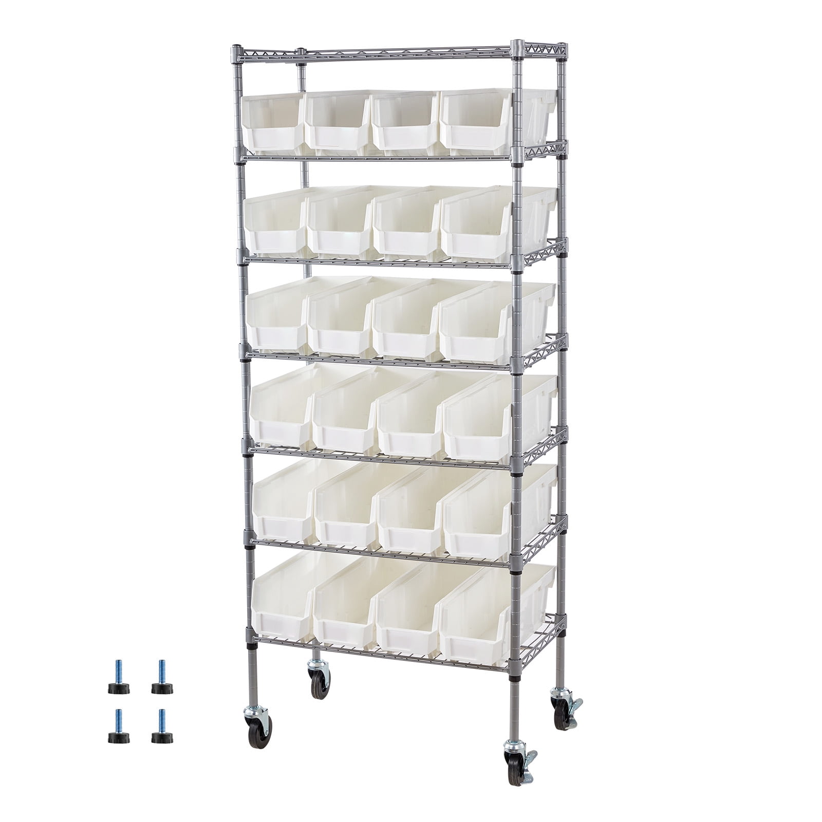 Large Storage Racks That Move KFFKFF 7-Tier Rolling Storage Rack with 24 Bins, Steel Wire Shelving ...