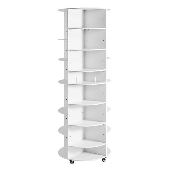 KFFKFF 7-Tier Rotating Shoe Rack Tower with Adjustable Shelves, 360 Spinning Organizer with Wheels, Movable Carousel Storage for Bedroom, Living Room, Entryway, Closet, White