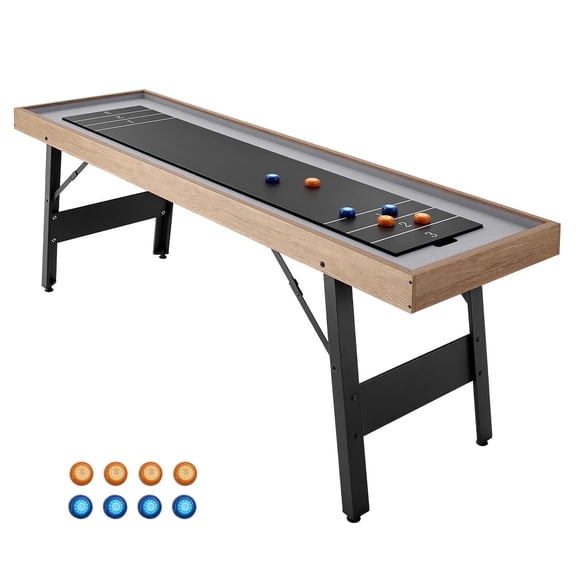 KFFKFF 7 ft Shuffleboard Table with Curling Combo, Compact Game Table with Smooth Surface, Folding Legs, 8 Pucks, Easy to Assemble and Transport, Perfect for Family Game Rooms