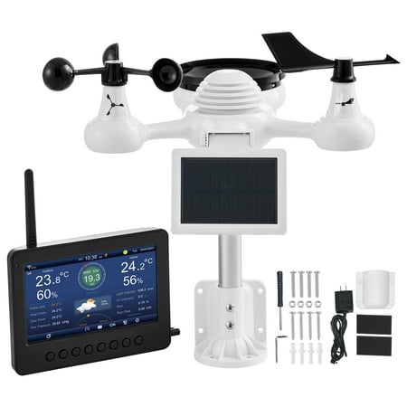 KFFKFF 7 in 1 WiFi Weather Station with Solar Panel, 7 in Color Display for Indoor/Outdoor, TFT Weather Station for Temperature, Humidity, Wind, Rainfall and Forecast
