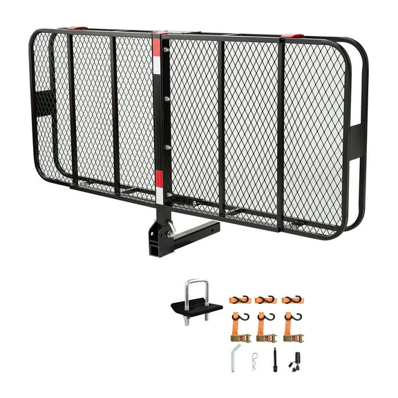KFFKFF 70" x 30" x 6", Cargo Hitch Carrier, 500 lbs Load Capacity Cargo Carrier with Evening Reflective Alert, Foldable Hitch-Mounted Cargo Carrier with Hitch Secure Lock for 2" Receiver