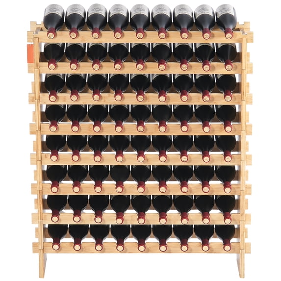 KFFKFF 72-Bottle Modular Wine Rack, Pinot Storage Solution, 8-Level Bamboo Wood Stand, Stable Floor Display Shelf for Kitchen, Bar, or Cellar