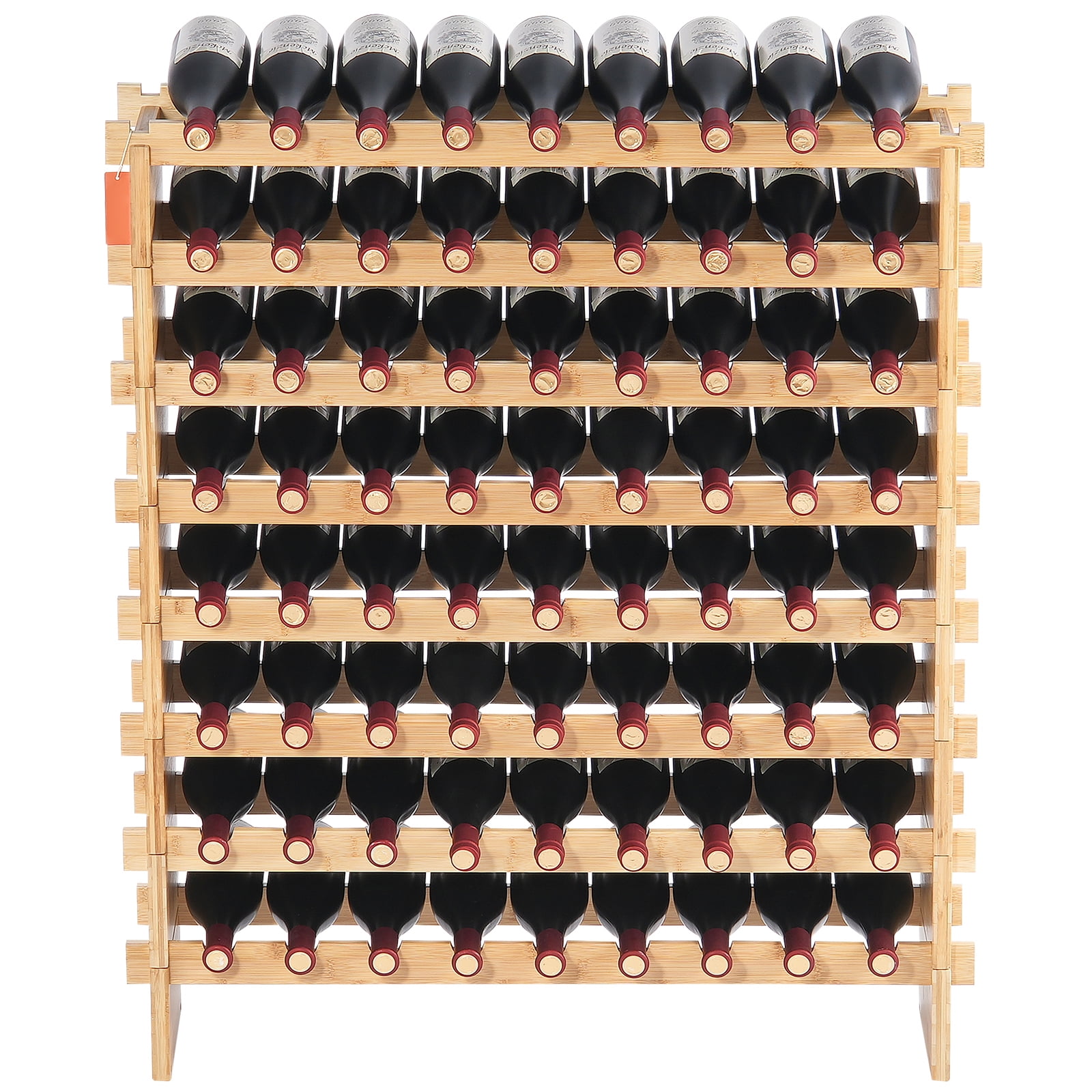 Wine Rack 18-Bottle Stackable Natural Bamboo Wine Display And Storage ...