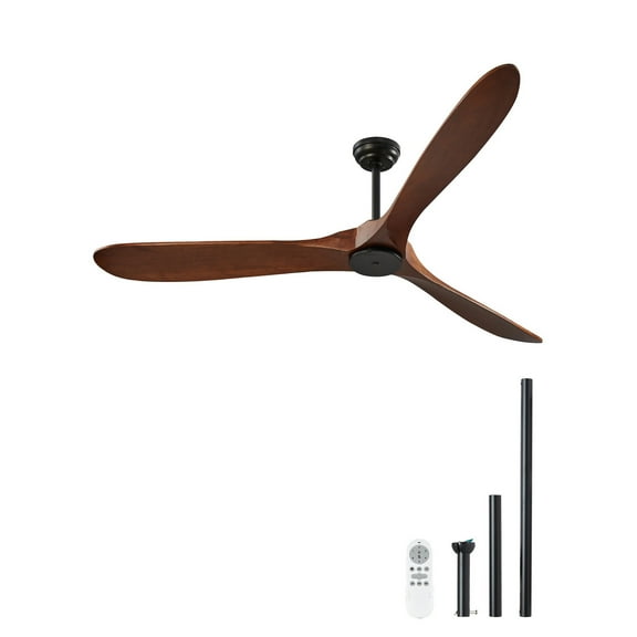 KFFKFF 72 Inch Ceiling Fan devoid of Light, 6-Speed Remote Operation, 3-Wood-Blade, Switchable DC Motor, Contemporary Low Profile Flush Mount Outdoor Fan suitable for Bedroom, Living Room, Patio