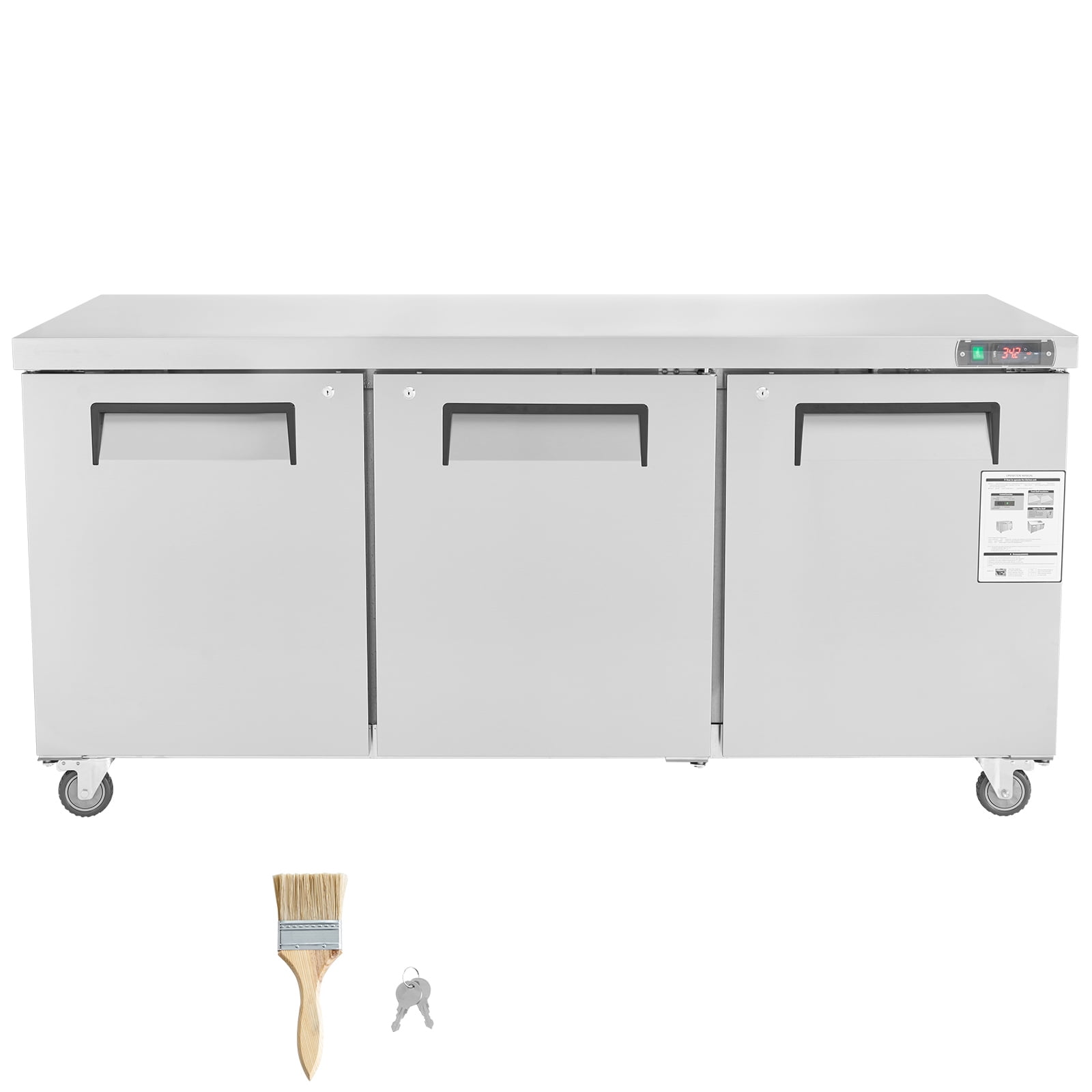 KFFKFF 72" Professional Fridge for Sandwich & Salad Preparation, 20 Cu. Ft Stainless Steel Chilled Food Preparation Area with Triple Doors, No-Frost Refrigerator with Security Lock for Eatery
