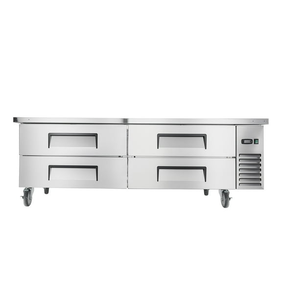 KFFKFF 72" W Commercial Chef Base Refrigerator, 4-Drawer Worktop Fridge with 12 Pans, Stainless Steel Under-Counter Refrigerated Unit with Durable Design and Sleek Door Handle