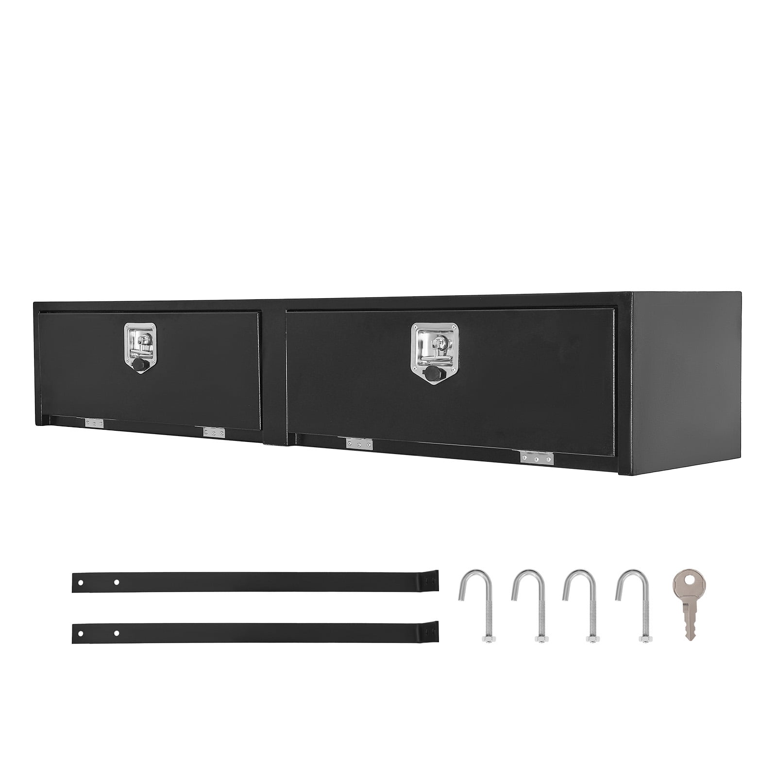 KFFKFF 72 x 13 x 16 Inch Black Carbon Steel Truck Tool Box, Topsider Storage with Dual Drop Doors, Durable Lockable Organizer with Latch, Corrosion-Resistant for Pickup Truck Beds