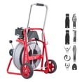 thumbnail image 1 of KFFKFF 75 FT x 1/2 Inch Drain Cleaner Machine with Auto-Feed, Portable Sewer Snake with 8 Cutters, Air-Activated Foot Switch, and Wheels for 2" to 6" Pipes, 1 of 9