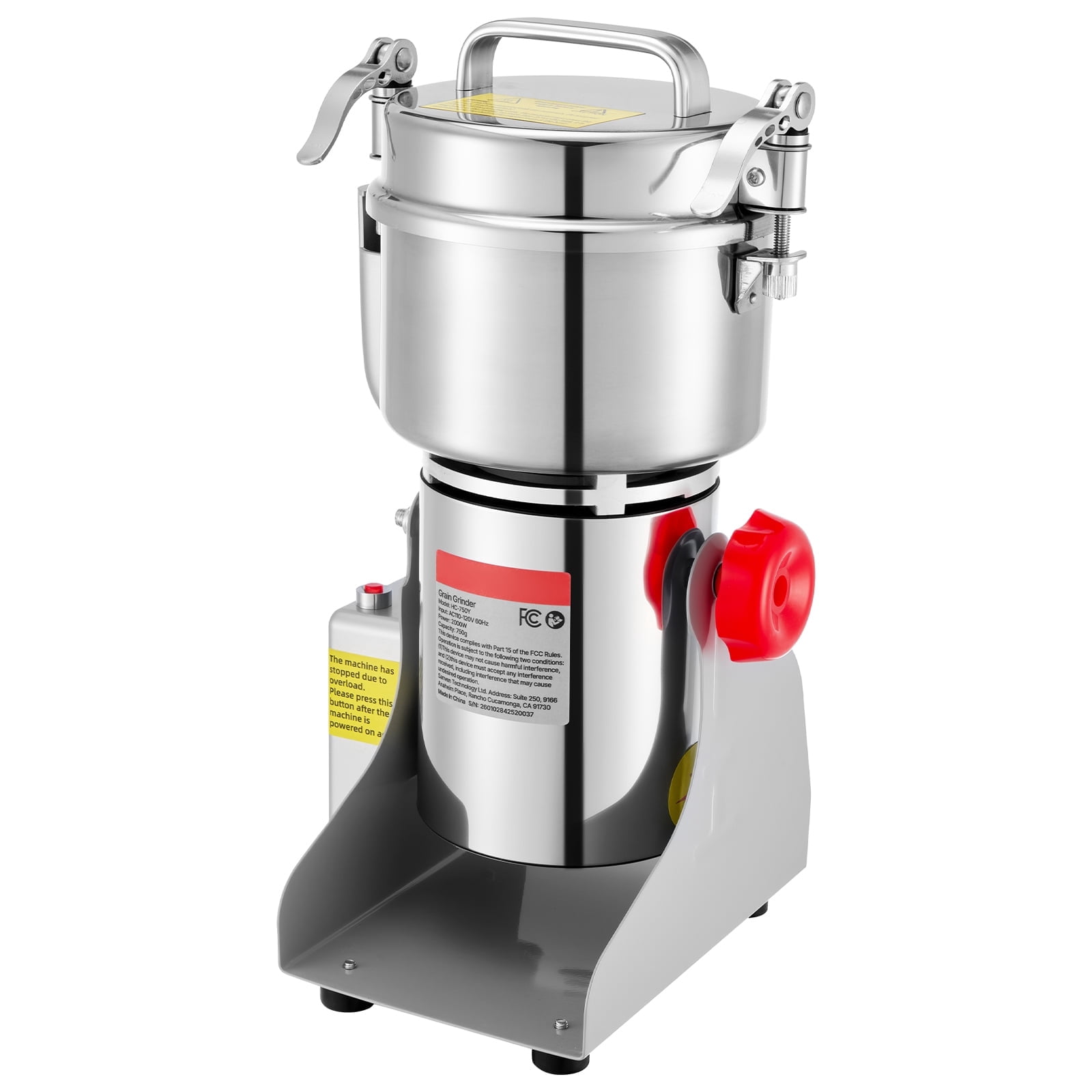 KFFKFF 750g Electric Grain Mill Grinder, 2000W 28000RPM High-Speed Machine for Grinding Dry Grains, Coffee Beans, Spices, and Nuts, Stainless Steel Pulverizer with 270° Swing Design