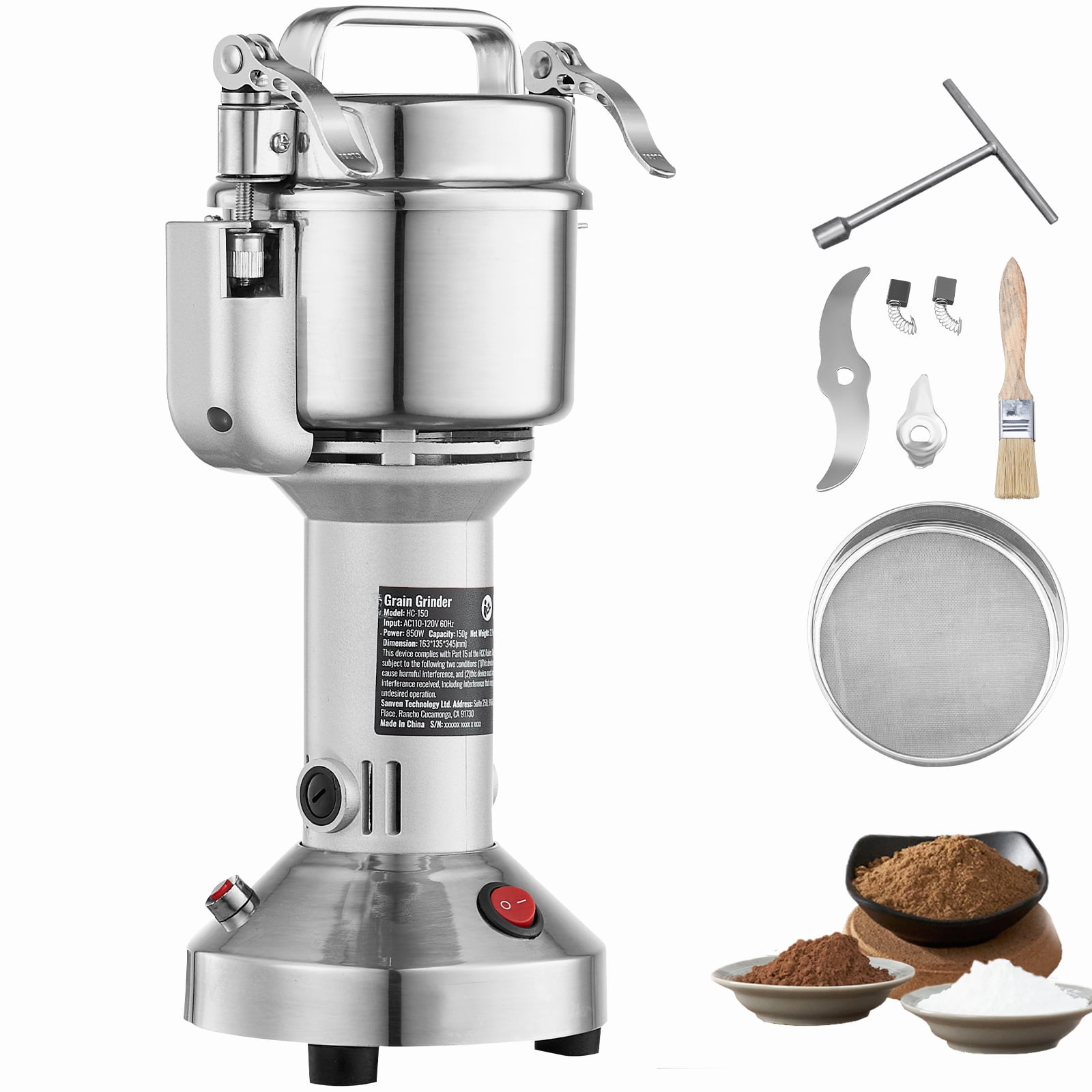 KFFKFF 750g Electric Grinder, 2000W Speedy Grain Mill, Stainless Pulverizer for Dry Ingredients, Spices, Cereals, Coffee, Corn, Pepper - Straight Design