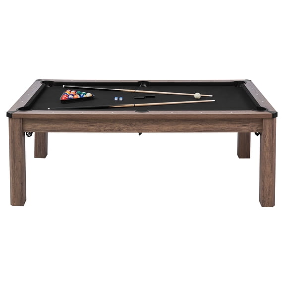 KFFKFF 7ft Multi-Game Pool Table Set, 3-in-1 Billiards Table with Dining Top and Table Tennis, Includes Storage Benches and Accessories for Family Recreation
