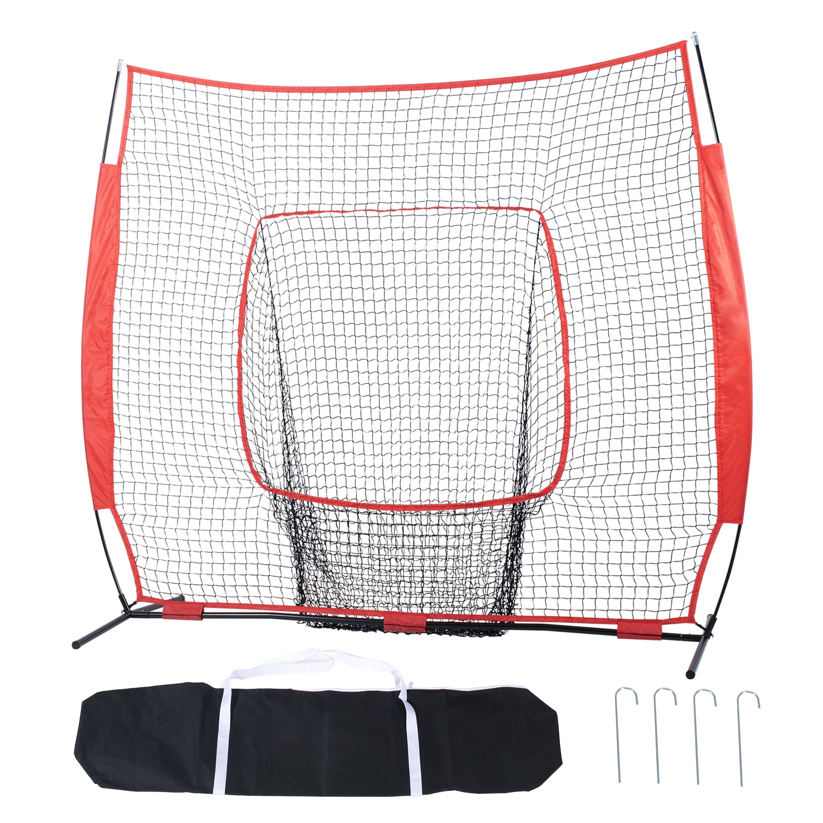 KFFKFF 7x7 ft Baseball and Softball Practice Net Mobile Training Equipment for Baseball Batting, Catching, and Pitching, Baseball Backstop Training Tools with Transport Bag and Strike Zone