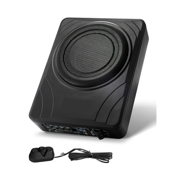 KFFKFF 8" 300W Underseat Vehicle Subwoofer, Compact Power-Driven Subwoofers for Car Interiors, Unobtrusive Audio Sub with Integrated Amplifier, Adjustable High/Low Level Input & Volume Regulator