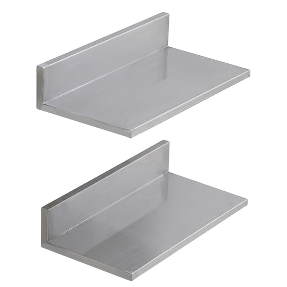 KFFKFF 2 Pcs 8.6" x 16" Shelf in Stainless Steel, Wall-Attachable Floating Rack with Backsplash, Supports up to 44 lbs, Robust Storage Unit for Eateries, Domestic Kitchens, Bars, Homes, and Hotels