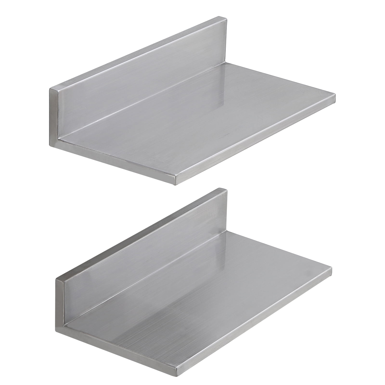 KFFKFF 8.6" x 16" Stainless Steel Wall Shelf 2 Pcs, Floating Shelf with Backsplash, 44 lbs Load Capacity, Durable Storage Rack for Kitchen, Restaurant, Bar, Home, and Hotel Use