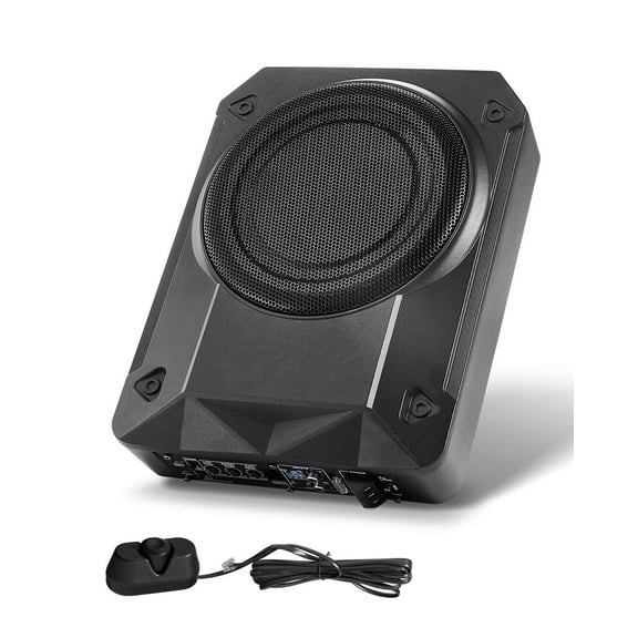 KFFKFF 8" 800W Undercarriage Vehicle Subwoofer, Thinly Designed Auto Subwoofers for Under the Seat Placement, Compact Sound Sub with Integrated Amplifier, High/Low Level Input & Volume Regulator