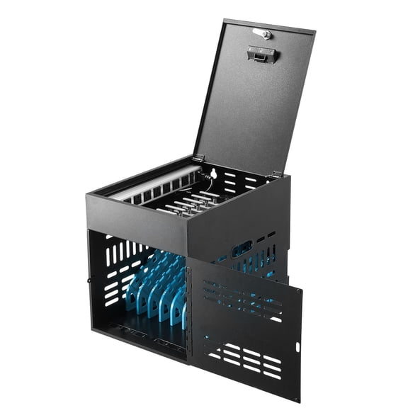 KFFKFF 8-Device Charging Cabinet for Tablets & Laptops, Secure Charging Station, Compatible with Classroom Devices, Chromebooks, iPads, Fits Devices up to 15.6 in, Wall/Desktop Mount, Black