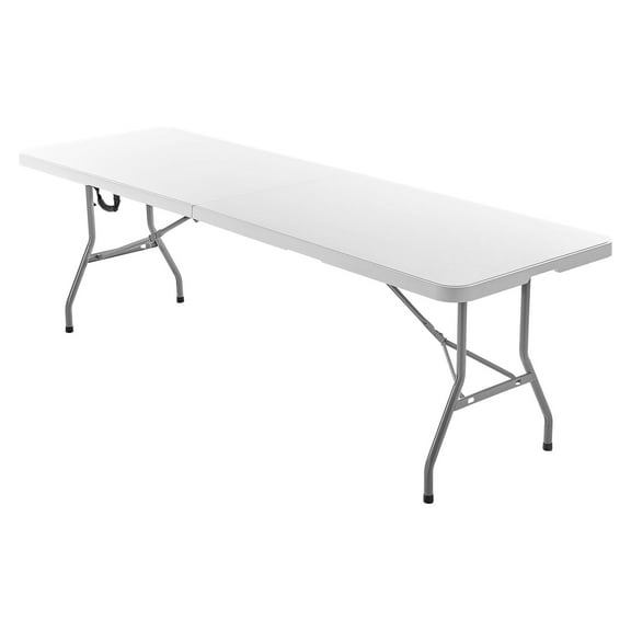 KFFKFF 8 Ft Portable Folding Table, Heavy Duty Fold-in-Half Utility Table with Handle, Indoor Outdoor Plastic Rectangle Table for Events, Dining, Parties, Weddings, Picnics, Camping, White