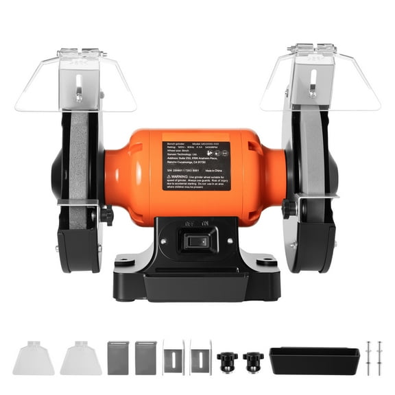 KFFKFF 8-Inch Bench Grinder, Single-Speed Table Grinder, 3450 RPM with 550W Induction Motor, Includes 36/60-Grit Grinding Wheels and Adjustable Eye Shields for Efficient Sharpening and Grinding