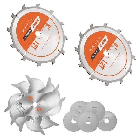 KFFKFF 8-Inch Dado Blade Set, 12 Precision Alloy Teeth, 5/8-Inch Arbor, Smooth Finish, Stackable Blades with Chippers and Shims, Heat-Reducing Vents, Ideal for Plywood, OSB, and Hardwood Cutting