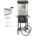 thumbnail image 1 of KFFKFF 8 Oz Popcorn Machine with Trolley, 850W Commercial Popcorn Maker,  Pot Produces 48 Servings Each Cycle, Vintage Popcorn Cart with Hardened Glass, Comes with 4 Ladles, Black, 1 of 9