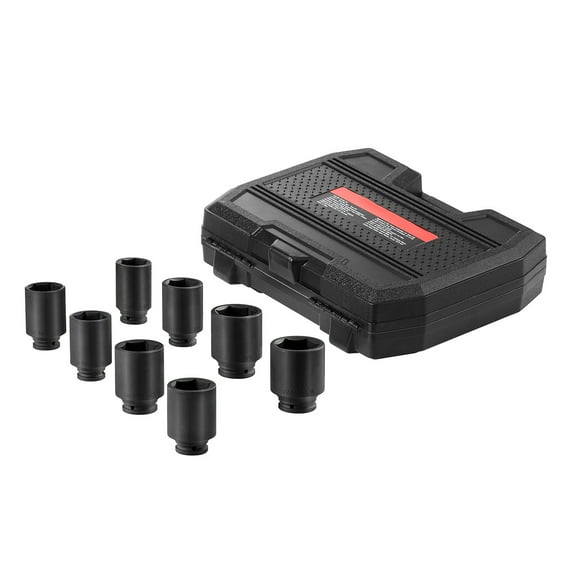 KFFKFF 8-Piece Axle Nut Impact Socket Set, 1/2" Drive Deep 6-Point SAE Spindle Nut Sockets, CR-MO Heat-Treated Large Socket Set with Storage Case, Ideal for Auto Repair and Axle Nut Installation