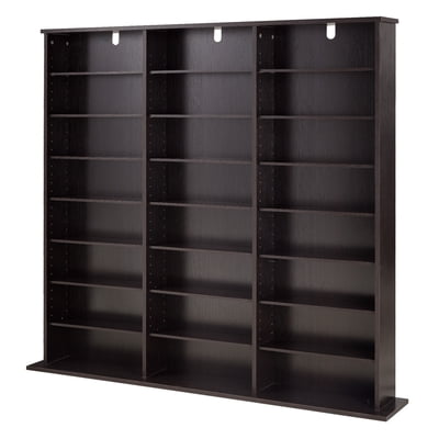 KFFKFF 8-Tier Media Storage Cabinet, 55.91 x 8.66 x 51.18 in Organizer for CDs, DVDs, Books, and Games, Multimedia Shelf for Living Room, Home Office, or Recording Room, Brown