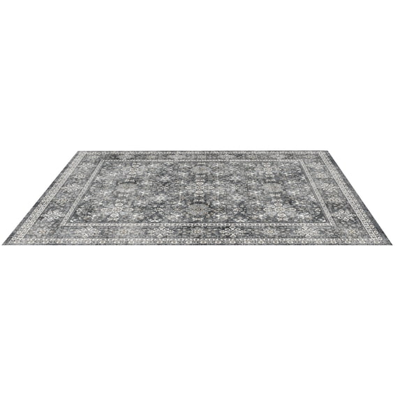 KFFKFF 8 x 10 ft Washable Area Rug, Soft and Durable Carpet with Non-Slip Backing, Tear-Resistant Design, Pet-Friendly Indoor Mat for Bedroom, Living Room, Entryway, Office, Gray