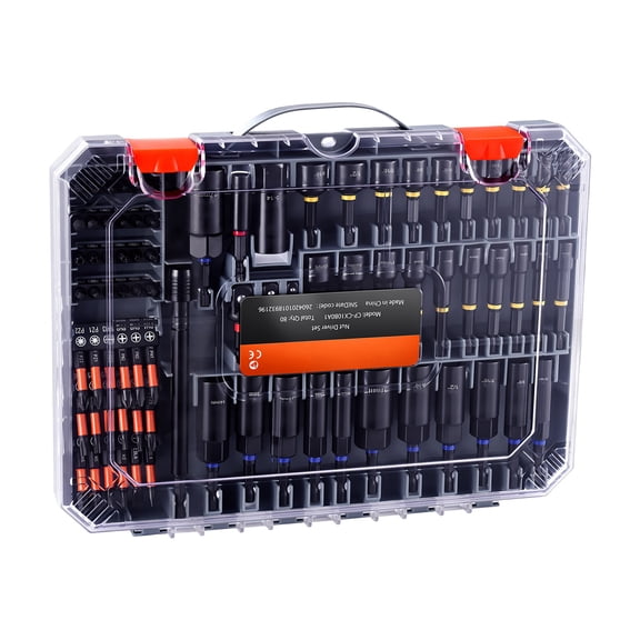 KFFKFF 80-Piece Magnetic Impact Nut Driver Set, Metric & SAE Sizes, Includes Socket Adapters, Bit Holder, Wing Nut Driver, Universal Sockets, Quick Release Extension, Power Bits, and Storage Box