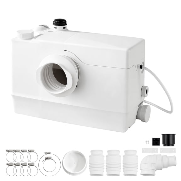 KFFKFF 800W Macerator Pump with 12000L/h Flow, 32.8 ft/10 m Head, Wastewater Disposal System with 4 Inlets for Basement, Toilet, Sink, Laundry, and Kitchen