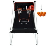 KFFKFF 81" Foldable Basketball Arcade Game, 2 Player Arcade Dual Basketball Hoop Shot Game with 5 Basketballs, 8 Game Modes, Digital Scoring System, and Air Pump