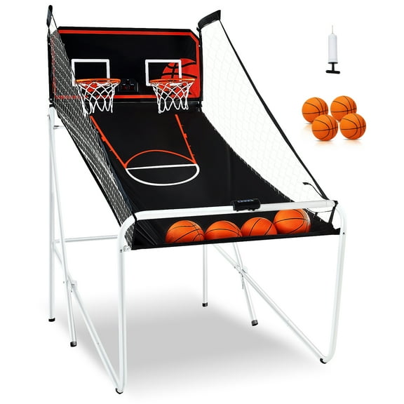 KFFKFF 82" Foldable Electronic Basketball, 2-player Indoor Hoops Challenge Game, Foldable Basketball Arcade Game with 4 Basketballs, 8 Play Styles, Digital Scoring System, and Air Pump