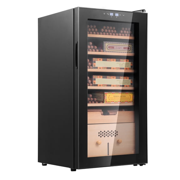 KFFKFF 82L Electric Cigar Humidor for 500 Counts,Cooling, Heating & Humidity Control With Spanish Cedar Wood Shelves Father's Day Gift