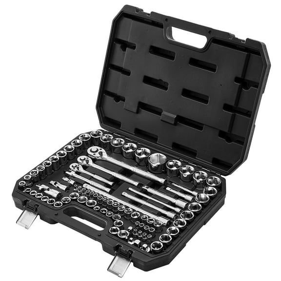 KFFKFF 86-Piece Socket Set, 3/8, 1/4, and 1/2 Inch Drive, SAE and Metric Sizes, Mechanic Tool Kit with Ratchet Wrenches, Accessories, and Durable Storage Case, Made of CR-V Alloy Steel