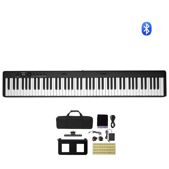 KFFKFF 88-Key Foldable Digital Piano, Bluetooth & MIDI Compatible, Portable Electronic Keyboard with Stand, Sustain Pedal, Carrying Bag, Touch-Sensitive Keys, Rechargeable for Beginners and Adults