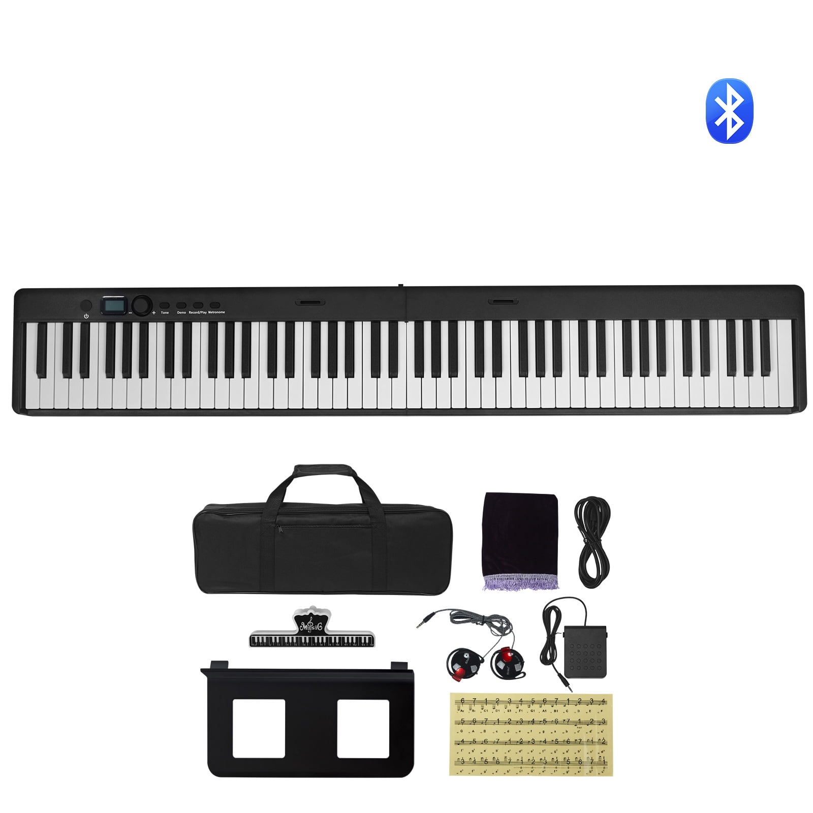 KFFKFF 88-Key Foldable Digital Piano with Bluetooth & MIDI, Portable Electronic Keyboard with Sustain Pedal, Carrying Bag, Touch-Sensitive Keys, Headphones, Rechargeable Design for Beginners