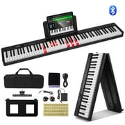 KFFKFF 88 Key Folding Piano Keyboard, Bluetooth & MIDI, Compact Electronic Digital Foldable Piano with Sustain Pedal Bag Touch Responsive Keys Headphones, Rechargeable for Novices Teens Adults