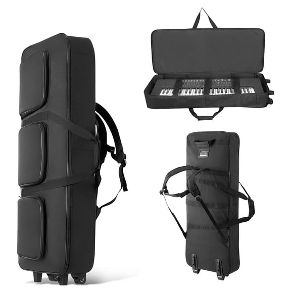 KFFKFF 88-Key Keyboard Case, 40.9 x 16.9 x 5.1 in Interior, Padded Rolling Bag with Wheels, Durable Handle, Multi-Pocket Storage, Travel Bag with Smooth Wheels, for Electric Pianos