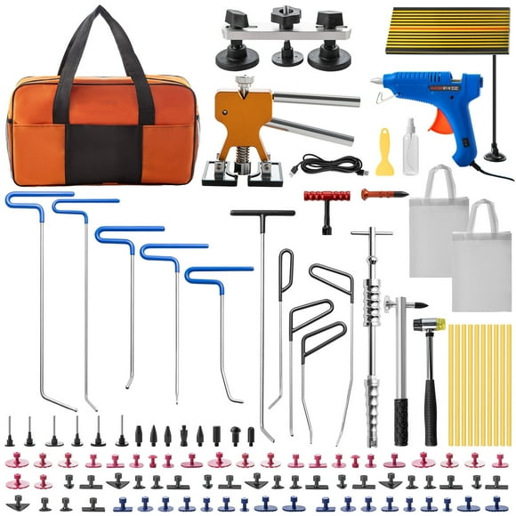 KFFKFF 89 PCS Paintless Dent Repair Kit, Dent Removal Rods, Golden Lifter Puller, Glue Tabs, and Tools for Fixing Car Dents, Minor Damage, and Door Dings